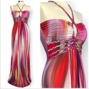 Sky multicolored braided halter maxi dress m